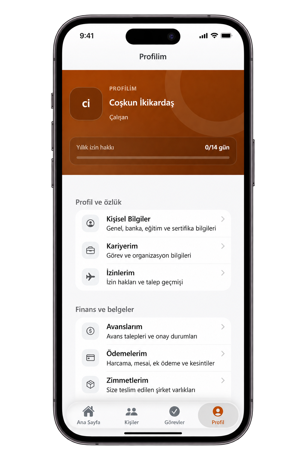 Hedef İK mobil uygulama profil ekranı